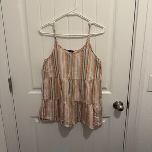 Coco + Carmen Women's Tiered Tank Adj Straps Pink/White/Green Stripes Size S/M